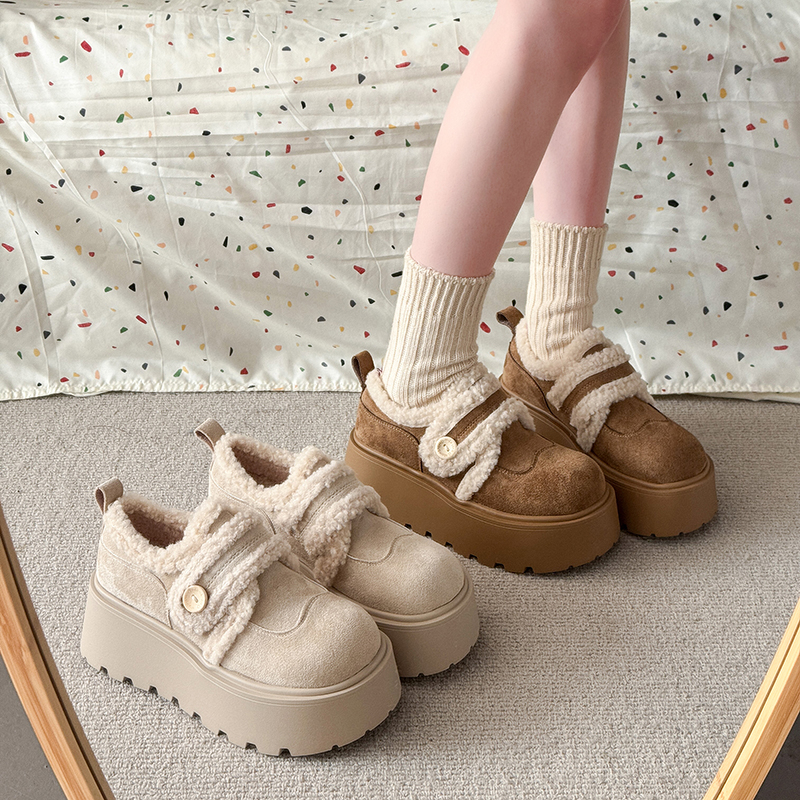 复古小个子增高厚底雪地棉鞋女冬2025新款保暖外穿防滑勃肯毛毛鞋