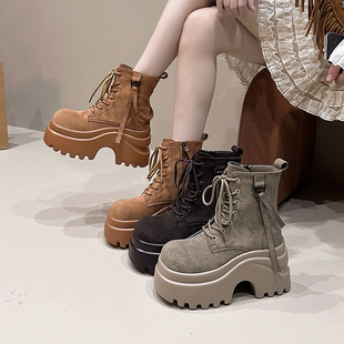 9cm厚底马丁靴女款 超火百搭英伦风小个子增高靴子女短靴 2025新款