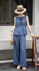 透气亚麻纯色无袖背心宽松阔腿裤套装夏季通勤慵懒百搭显瘦两件套