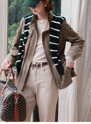 羊皮绒拼接外套秋季韩复古高级感酷飒时尚通勤老钱风卡其色外套