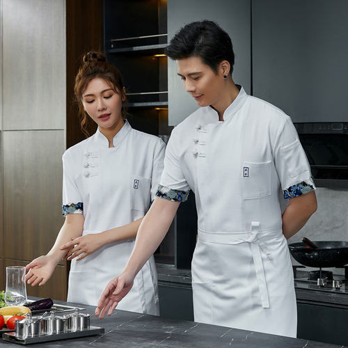 餐饮厨师工作服七分袖短袖厨房食堂饭店后厨工衣服装烘焙夏季定制