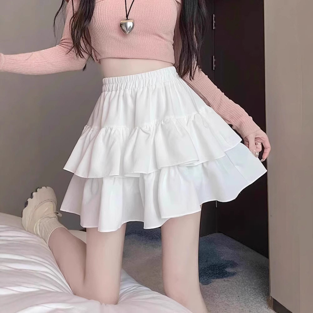 雪纺半身裙女春夏季小个子高腰显瘦蛋糕裙甜美风百搭蓬蓬裙A字裙