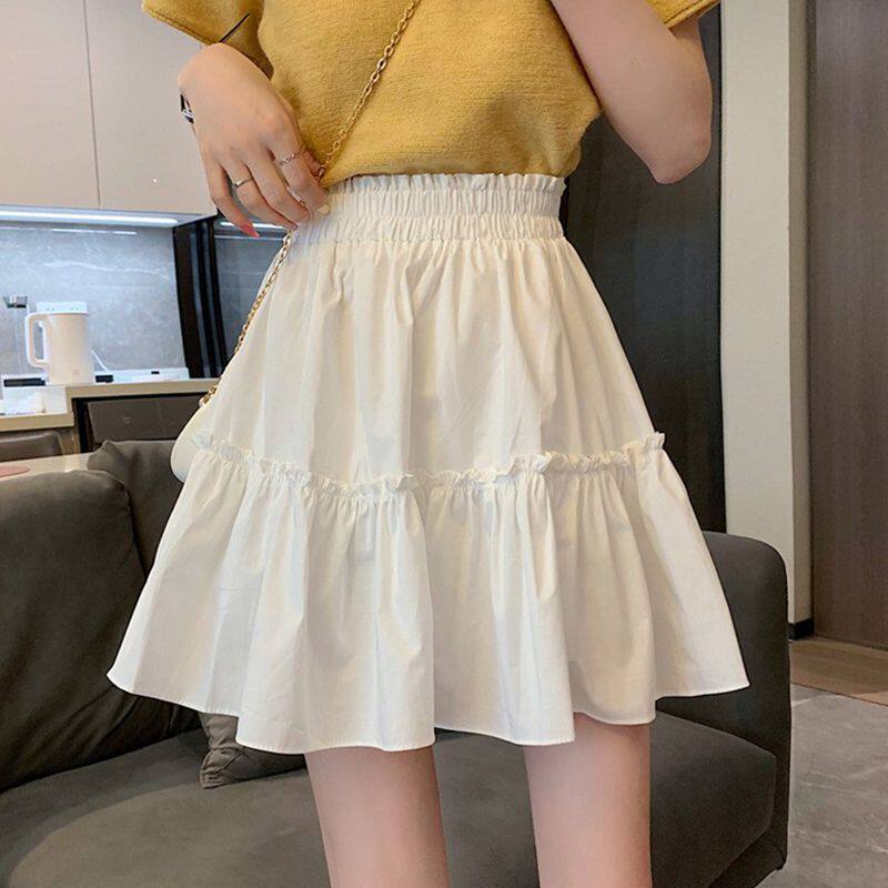 黑色百搭半身裙女生夏季休闲百褶裙A字裙显瘦白色短裙花苞裙大码
