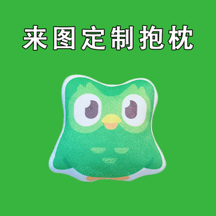 z多邻国小绿鸟公仔duo多儿猫头鹰毛绒玩偶节日礼物来图定制抱枕