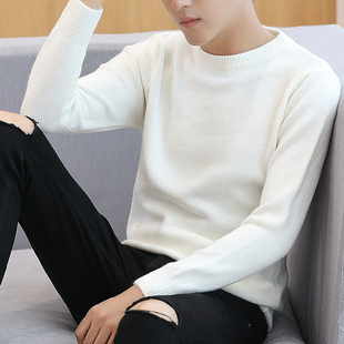 百搭毛衣秋冬季 纯色上衣针织小衫 圆领长袖 潮流秋装 线衣打底衫 男士