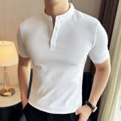 亨利领短袖 立领打底衫 T恤男薄款 polo衫 休闲体恤 纯色冰丝修身 夏季