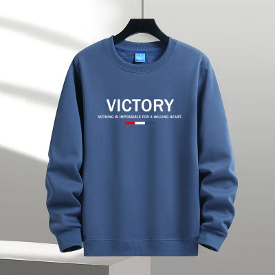 无帽加绒加厚圆领卫衣男