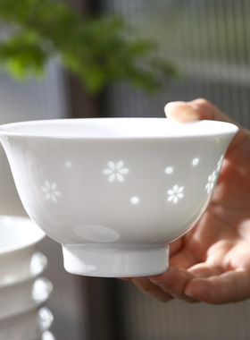 2025新款景德镇玲珑陶瓷碗家用釉下彩碗中式高白瓷吃饭碗高脚防烫