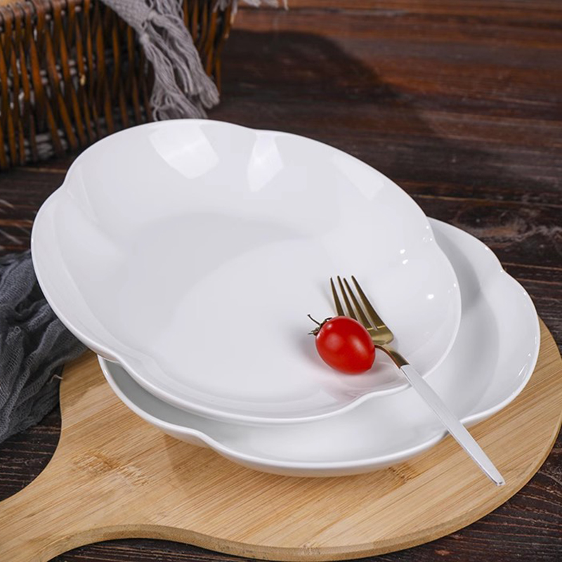 深盘高白瓷家用花边盘子8英寸