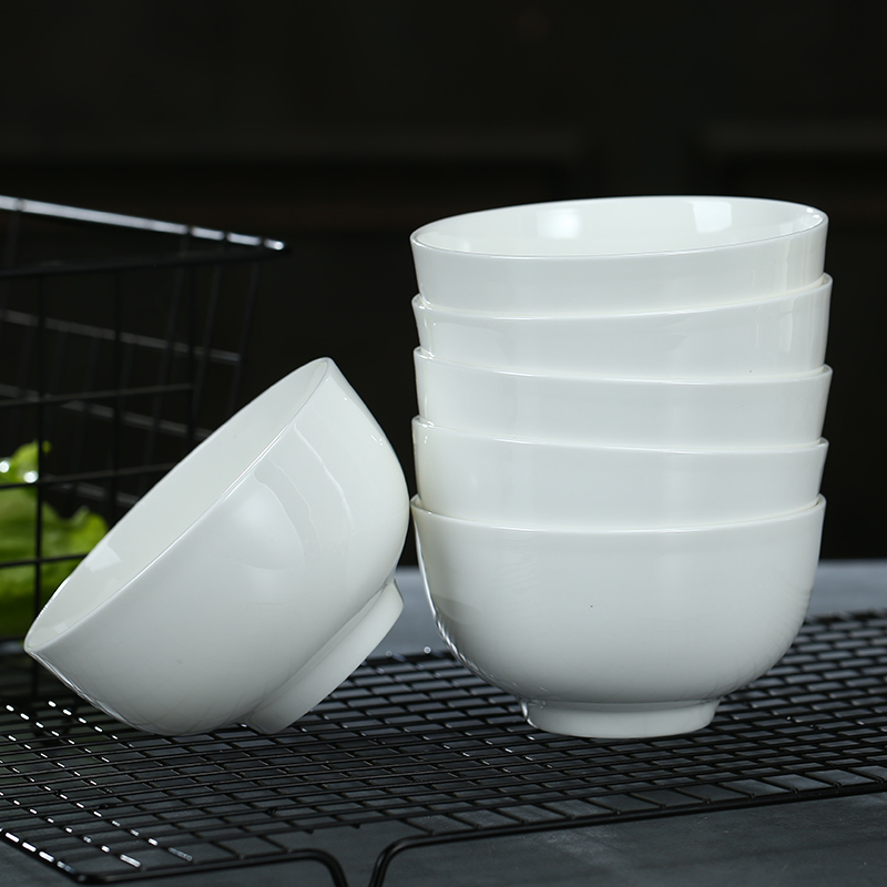 碗10个装骨瓷5寸碗用白色防烫