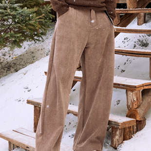 休闲宽松百搭直筒灯芯绒长裤 博衣社 新品 冬季 加绒雪尼尔休闲裤