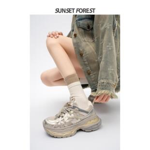 周雨彤同款增高老爹鞋女透气厚底2025春季新款轻便运动鞋