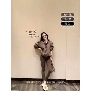 三喜threec 好打理 复古宽松慵懒风套头长袖 卫衣女 380g重磅羊毛