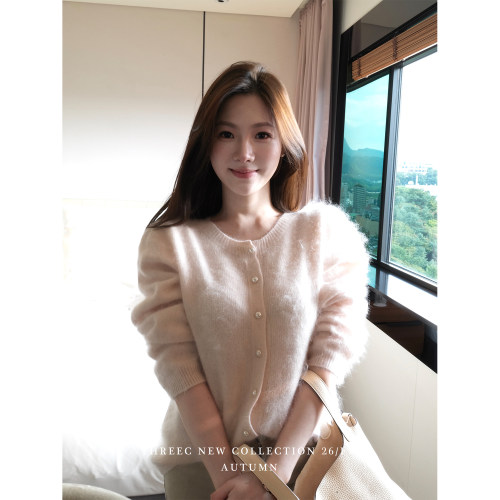 三喜threec羊毛珍珠针织毛衣女