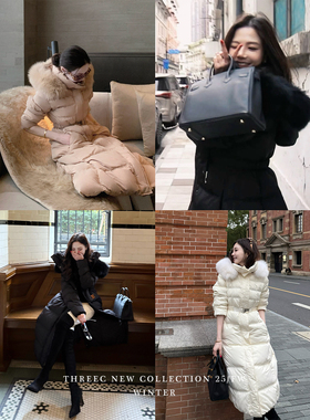 三喜threec 长款韩女羽绒2.0不挑身材的升级款 保暖羽绒服外套女