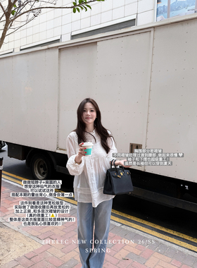 三喜threec《清爽蕾丝》重工可仙可甜白色宽松设计感蕾丝衬衫上衣