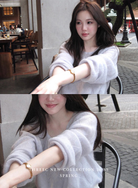 三喜threec【念念】娇憨50%羊毛23%马海毛高品质宽松麻花针织毛衣