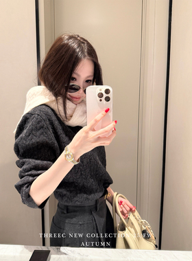 三喜threec 100%羊毛【合身版麻花】复古套头毛衣慵懒针织衫上衣