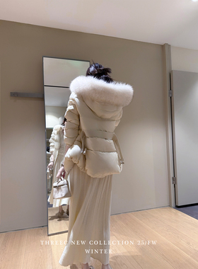 三喜threec 超显瘦冬日飘逸肌理感加厚针织裙中长款百褶半身裙女