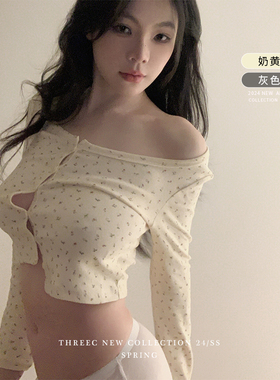 三喜threec《碎花oni》高品质面料的 碎花套装吊带背心小开衫外套