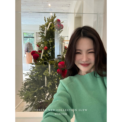 三喜threec圣诞插肩套头毛衣女