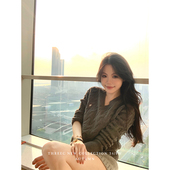 三喜threec 认这版 北极绒v领拉夫毛衣女秋冬宽松套头针织上衣