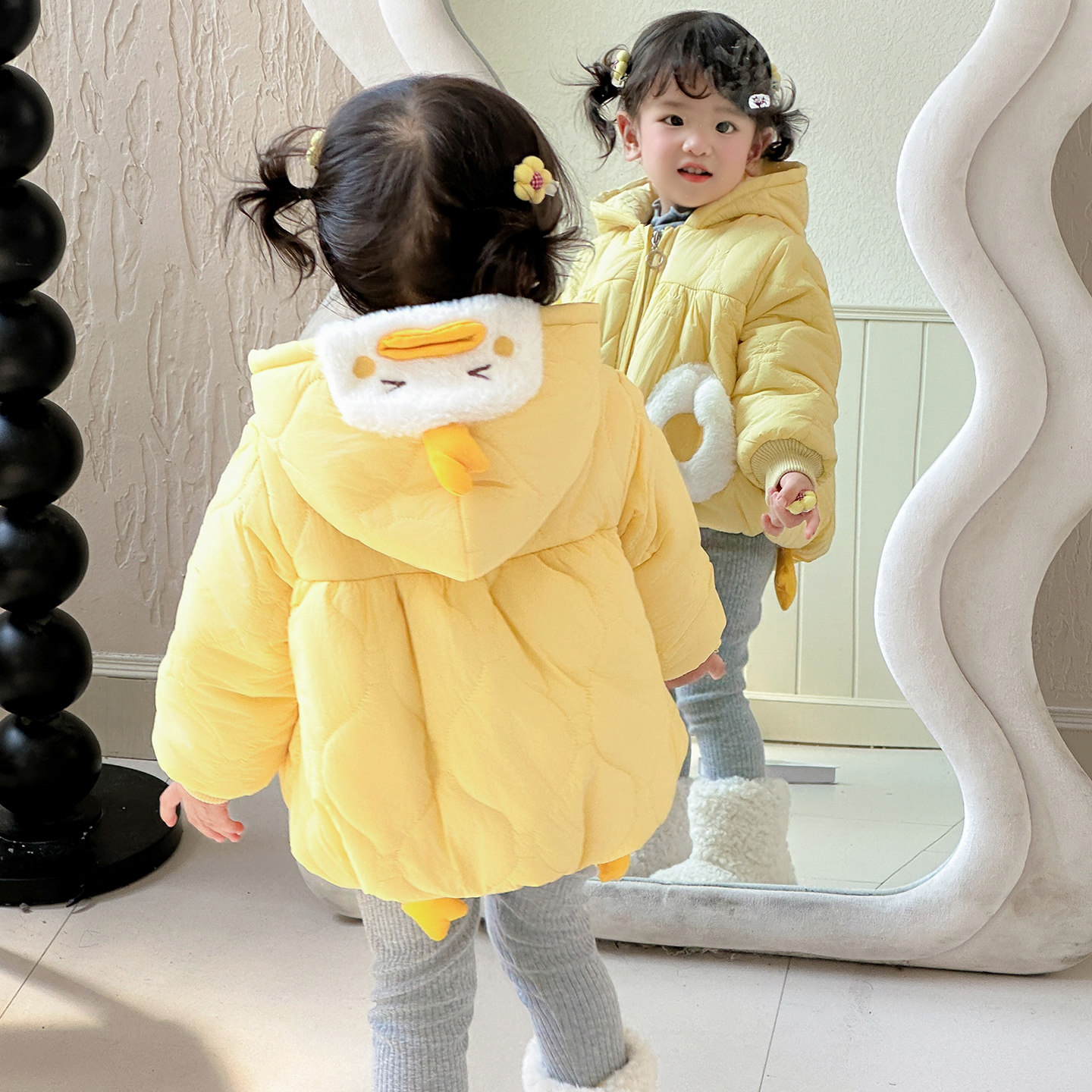 女童黄色小鸭棉服冬装新款儿童棉衣宝宝夹棉外套加厚保暖冬季棉袄