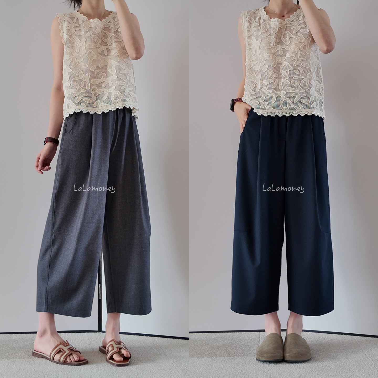 lalamoney 春季通勤日系西装裤子女气质百搭遮胯休闲八分气球裤