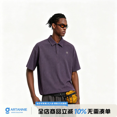 ARTANNIE 美式华夫格运动polo衫短袖男款2026夏季宽松情侣翻领t恤