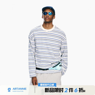 ARTANNIE 美式撞色圆领长袖条纹t恤男款户外运动休闲宽松情侣上衣