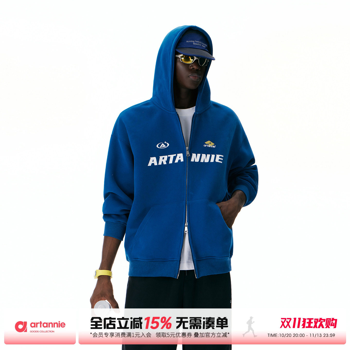 ARTANNIE美式设计感开衫外套2026新款秋季克莱因蓝印花连帽卫衣男