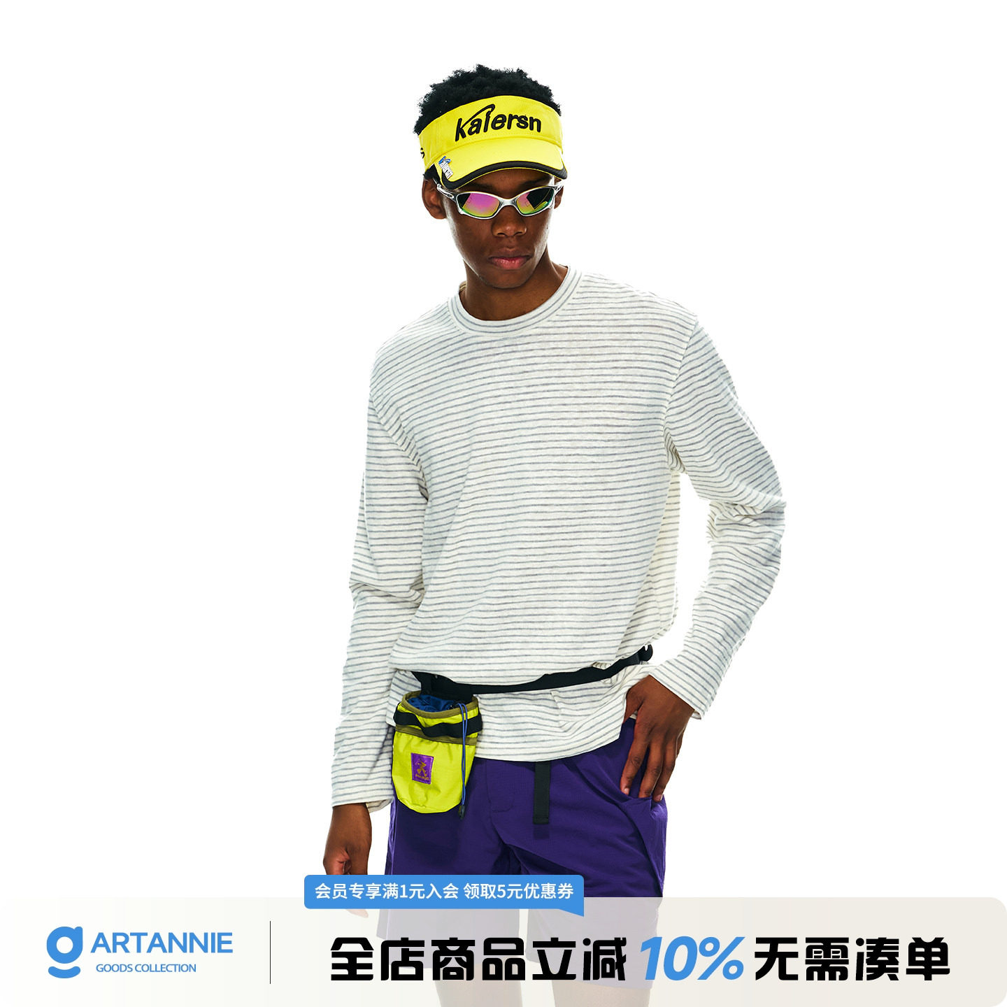 ARTANNIE 美式黑白条纹圆领长袖t恤男款春秋季高级感休闲情侣上衣图片