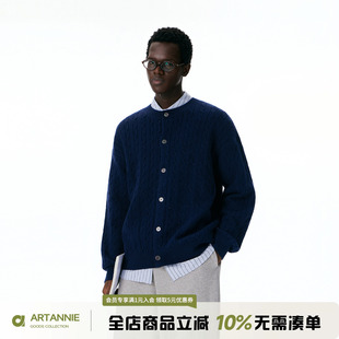 ARTANNIE 美式麻花开衫毛衣男秋季新款享利领情侣针织衫男生外套