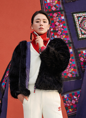 Adidas阿迪达斯NEW FUR JKT女子人造毛皮运动连帽夹克外套 IX4226