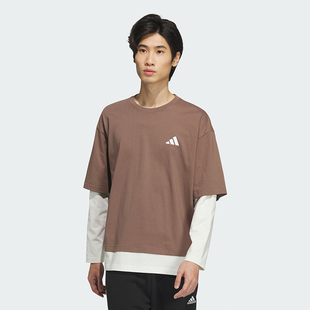 阿迪达斯M S LOGO TEE假两件运动休闲长袖圆领T恤JM3408 JM3409