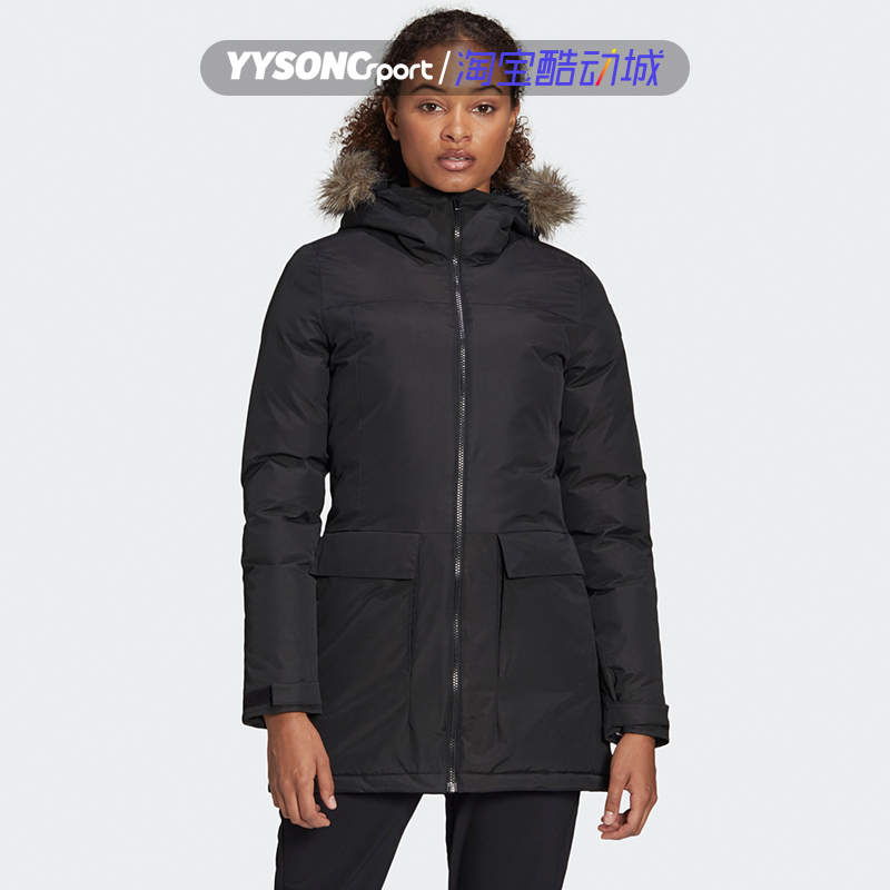 阿迪达斯女子冬季保暖棉服运动休闲透气连帽中长款棉衣外套BQ6803