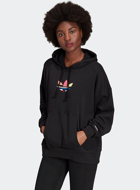 阿迪达斯三叶草女子春秋新款运动休闲卫衣舒适连帽套头衫 H09308