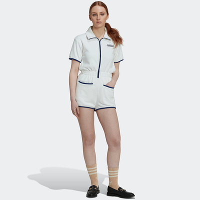 阿迪达斯女子连体衣套装三叶草运动服短袖翻领透气收腰短裤HT5937