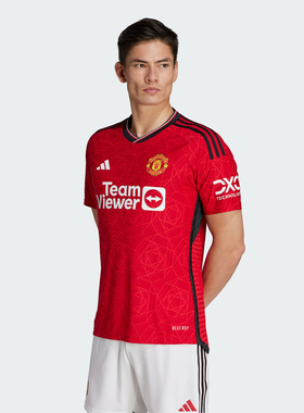 阿迪达斯MUFC H JSY AU曼联球员版主场透气足球短袖球衣 IN3520