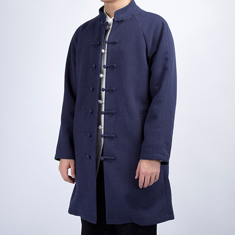 中国风男装秋冬中长唐装s复古盘扣汉服外套佛系茶人居士长衫中山