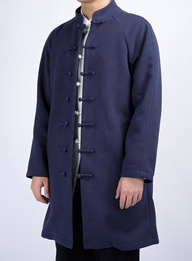 中国风男装秋冬中长唐装s复古盘扣汉服外套佛系茶人居士长衫中山