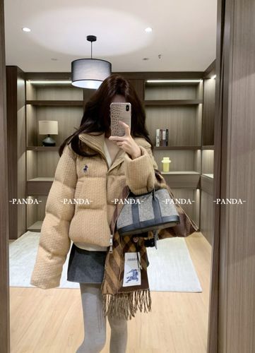 Pada平湖正版90白鸭绒短款羽绒服外套小马刺绣立领简单洋气面包服