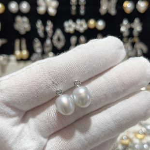 9.5mm银蓝澳白气泡耳钉S925银 9.3