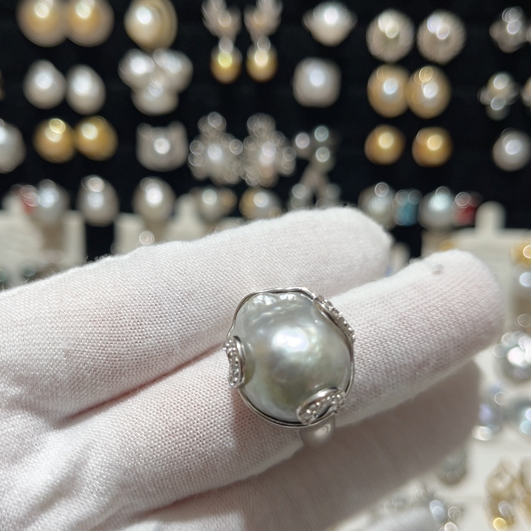 裸珠横卡15.2竖卡18mm银蓝澳绿调澳巴重工戒指925银下开口调节