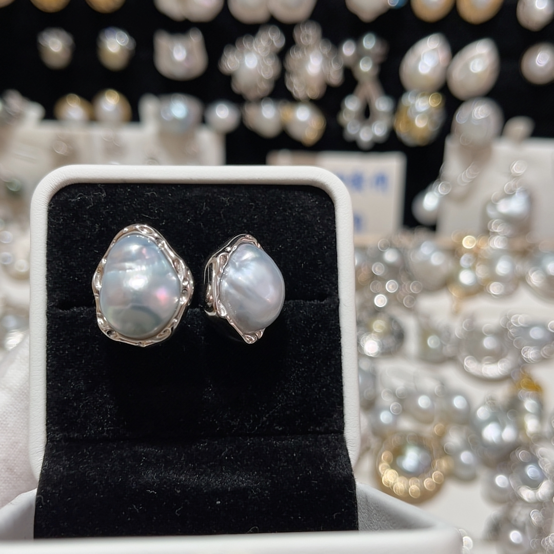 银蓝澳白巴洛克双珠戒指