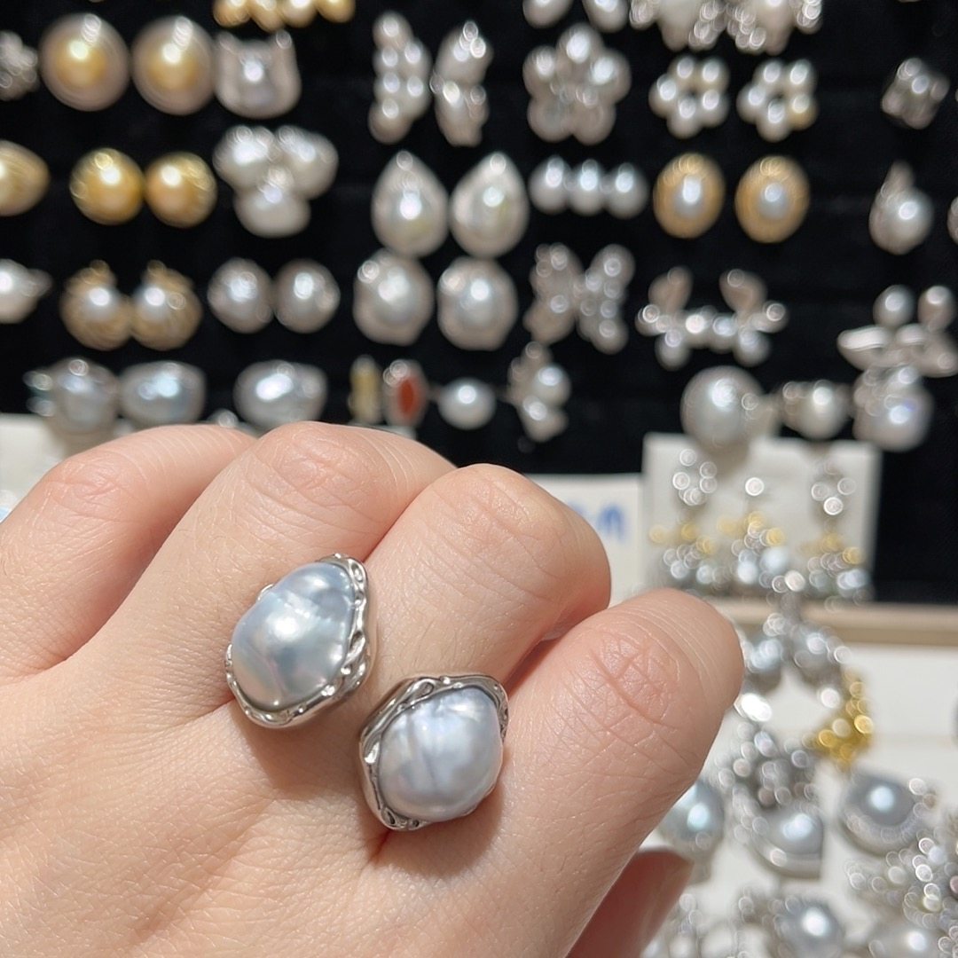 银蓝澳白巴洛克双珠包镶戒指S925银上开口调节圈口,珠宝/钻石/翡翠,手饰,淘宝优惠券,粉丝福利购,淘宝优惠卷