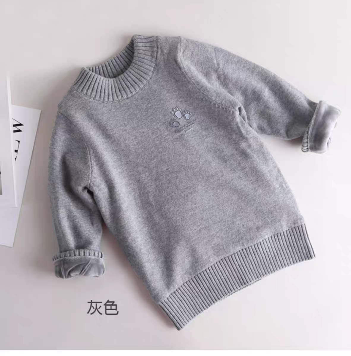 快活龙男童毛衣加厚加绒秋冬男女童装纯棉高领儿童针织衫套头全棉