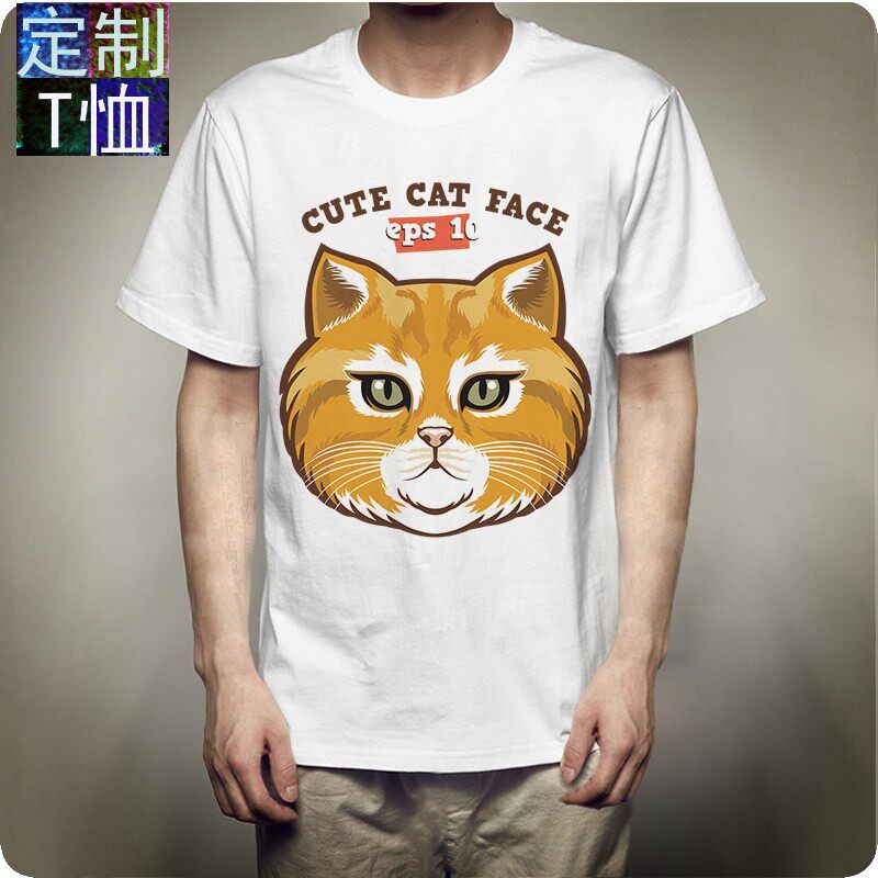 2020夏季新品时尚印花简约韩版上衣卡通猫脸潮牌男女同款短袖T恤