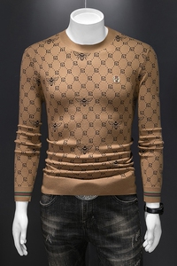 2024秋冬新款男士刺绣针织衫打底衫9822P135卡其图片