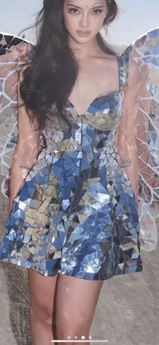 2023新款镜面吊带连衣裙edm蹦迪装镜片裙大摆裙B组partygirl服装